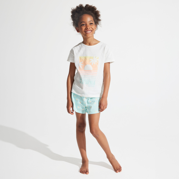 بيجاما شورت منقوشة بيضاء للفتيات